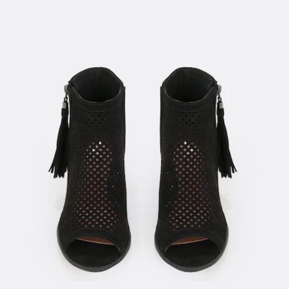 Tassel Zip Perforated Peep Toe Chunky Heel - Picture 3 of 7